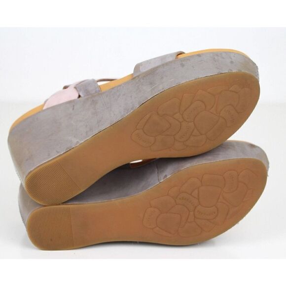 Kork-Ease GRAY PINK GENUINE LEATHER OPEN TOE HIGH HEEL WEDGE SHOES Sz 8M - Picture 10 of 11